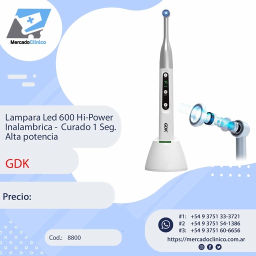 [8800] Lampara led 600 HI-POWER - Inalámbrica - 1 segundo - GDK 