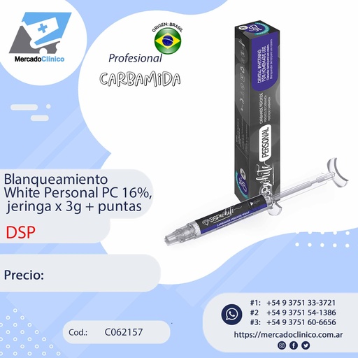 [C062157] Blanqueamiento White Personal PC 16%, jeringa x 3g + puntas - DSP