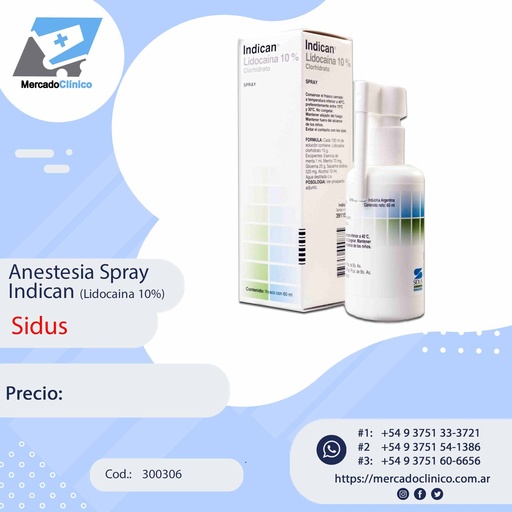 [300306] Anestesia en Spray Indican (lidocaina al 10%) - Sidus