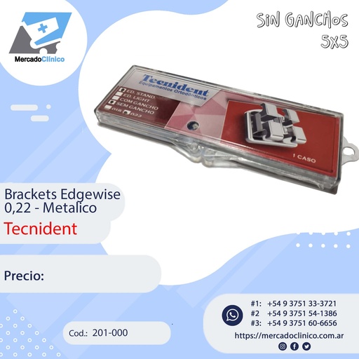 [201-000] Brackets Edgewise 0,22 -  Sin ganchos - Standard - Tecnident - 201-000