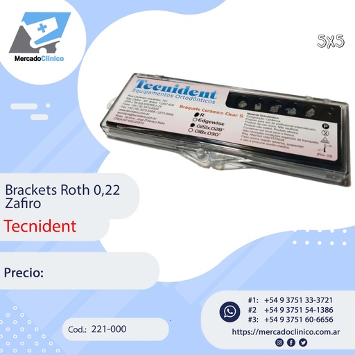 [221-000] Brackets zafiro - Roth 0,22 - Clear Zafiro 5x5 - - 221-000 - Tecnident 