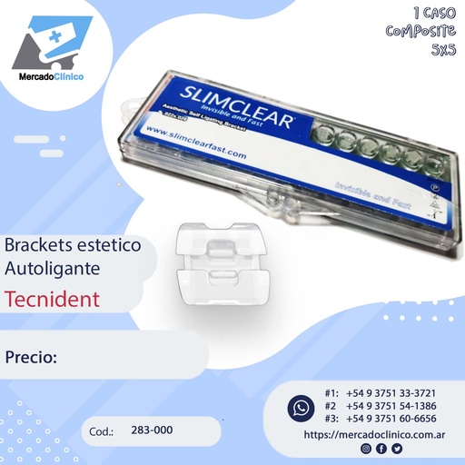 [283-000] Brackets estetico Autoligante - SLIMCLEAR 0,22 -  5x5  - Tecnident - 283-000