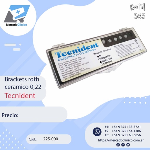 [218-000] Brackets Cerámico Roth 0,22 - Estético translúcido - 225-000 -Tecnident