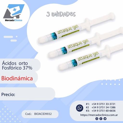 [BIOACID9932] Ácido Ortofosfórico 37% - c/3 Un - 9 gramos - Attaque gel - Biodinamica