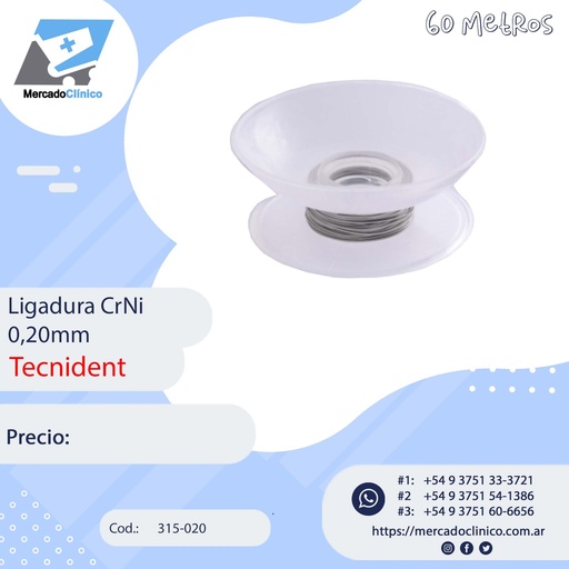 [315-020] Alambre ligadura - rollo - 0,20mm - Tecnident - 315-020