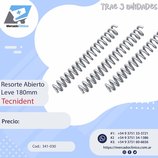 [341-030] Resorte abierto - NiTi  - 1 paquete c/ 3 un. -Tecnident - 341-030