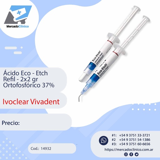 [14932] Ácido Eco-Etch Refil -2x2 gr - Fosforico 37% - Ivoclear Vivadent