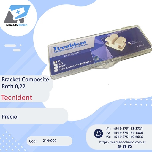 [214-000] Brackets Roth 0,22 - Composite - 1 caso - Con gancho - 214-000 - Tecnident