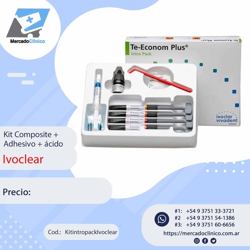 Te Econom Plus - Kit Intro Pack ( composite - adhesivo - acido ) - Ivoclear Vivadent (4 x Jeringas Te-Econom Plus x 4gr. Colores sutidos)