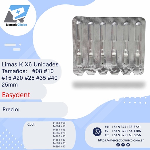 Limas K - X6 Unidades dif. tamaños - 25MM - Easydent