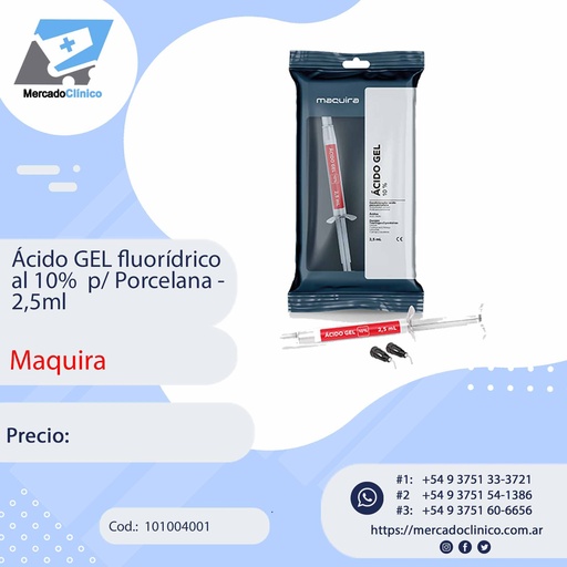 [101004001] Ácido fluorhídrico 10% Gel p/ porcelana - Maquira