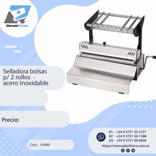 [14989] Selladora bolsas  p/ 2 rollos  -  acero Inoxidable