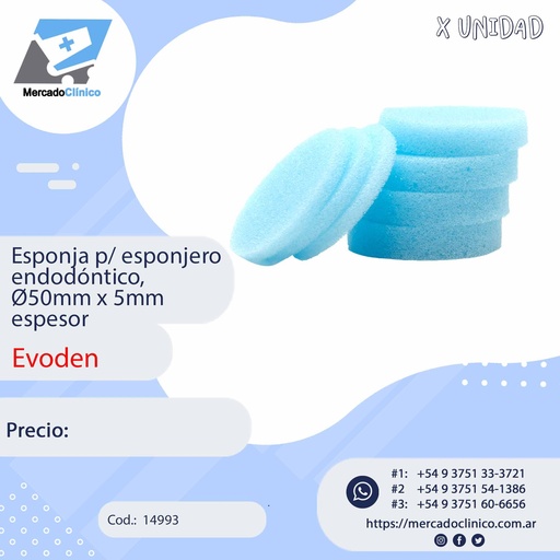 [14993] Esponja p/ esponjero endodóntico, Ø50mm x 5mm  espesor  - Evoden