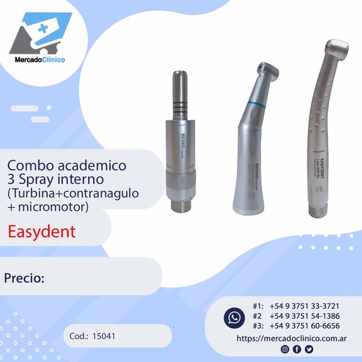 [15041] Combo academico 3 Spray interno  (Turbina+contranagulo + micromotor) - Easydent