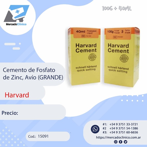 [15091] Cemento de Fosfato de Zinc, Avío (GRANDE): 100g + 40ml - HARVARD