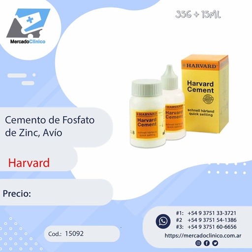 [15092] Cemento de Fosfato de Zinc, Avío: 35g + 15ml. HARVARD