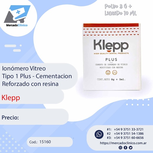 [15160] Ionómero Vitreo Tipo 1 Plus - Cementacion Reforzado con resina - KLEPP