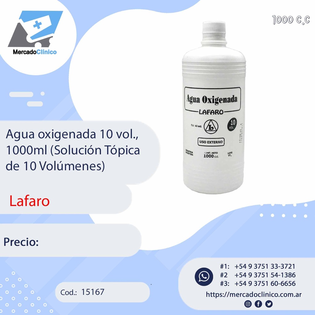 Agua Oxigenada 10vol - 1000cc