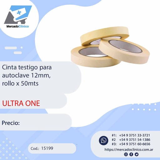 [15199] Cinta testigo para autoclave 12mm, rollo x 50mts - ULTRA ONE