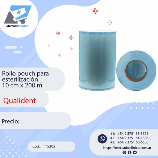 [15202] Rollo pouch para  esterilización  10 cm x 200 m - QUALIDENT