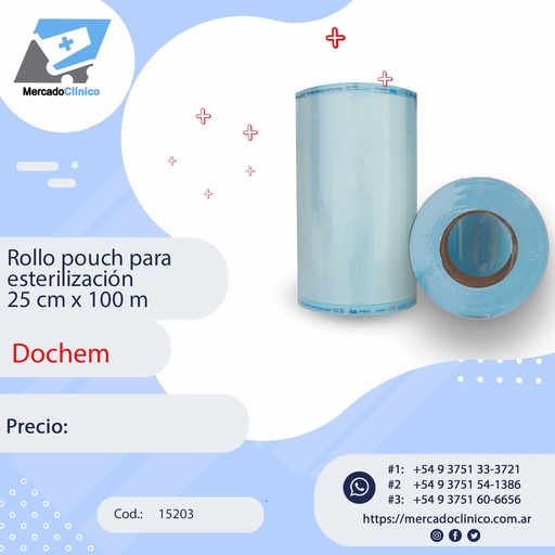 [15203] Rollo pouch para  esterilización  25 cm x 100 m - DOCHEM