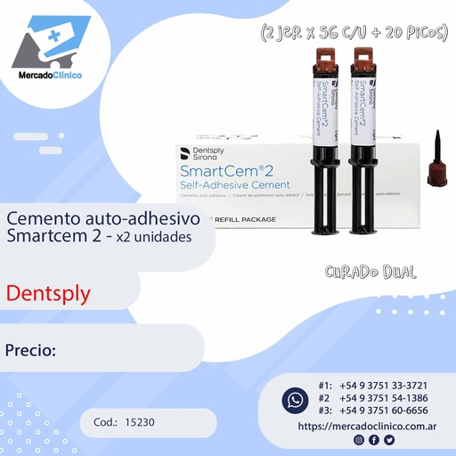 Cemento auto-adhesivo Smartcem 2 - curado dual - x2 unidades - Dentsply
