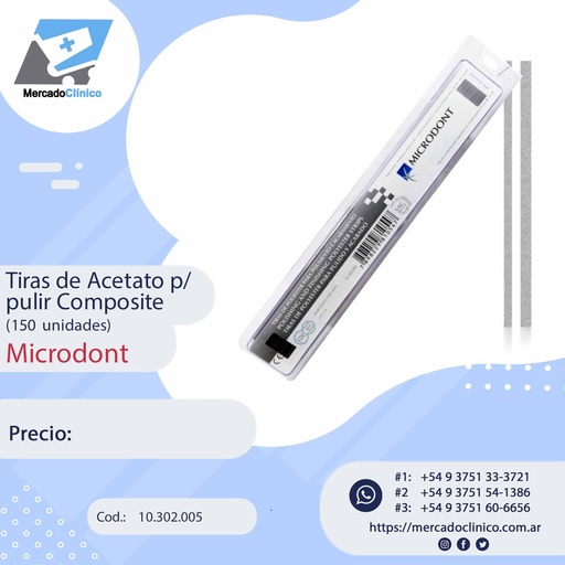 [10.302.005] Tiras de acetato abrasivas / Pulir - 4X170MM - Proximal - 150 un. - Microdont