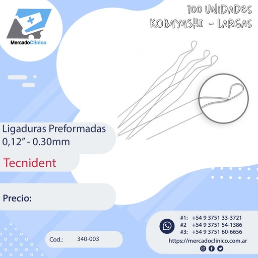 [340-003] Ligaduras Preformadas - x 100 unidades - Cortas  / Largas - Tecnident
