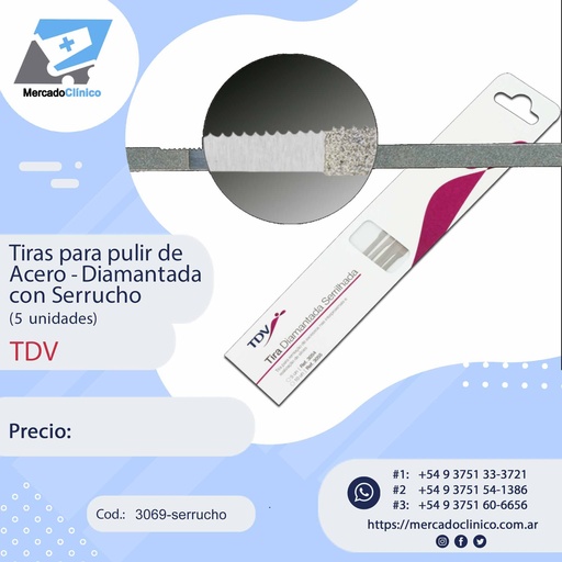 [3069-serrucho] Tiras diamantadas metalicas con serrucho - p/ Slices - 5 unidades - TDV
