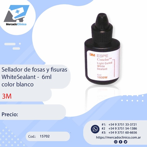 [15702] Sellador de fosas y fisuras WhiteSealant -  6ml color blanco - 3M