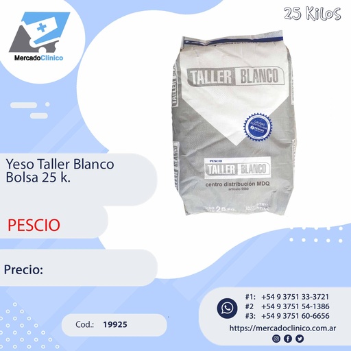 [19925] YESO TALLER Blanco x 25 Kg - Pescio