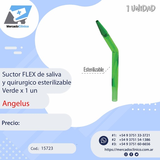 [15723] Suctor FLEX de saliva y quirurgico esterilizable verde - 1 un- ANGELUS