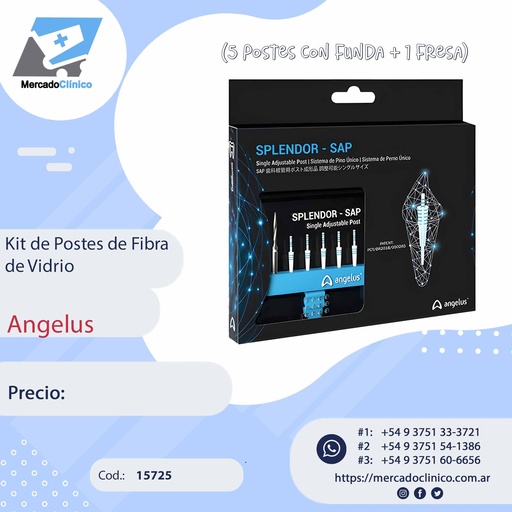 [15725] Kit de Postes de Fibra de Vidrio (5 posTes con Funda + 1 Fresa) SPLENDOR - ANGELUS