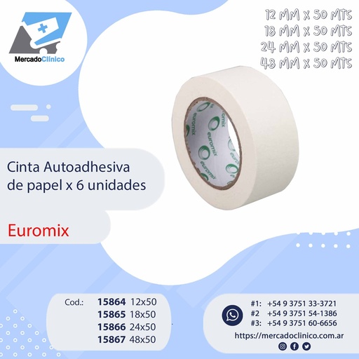 Cinta Autoadhesiva de papel x 6 Un - EUROMIX