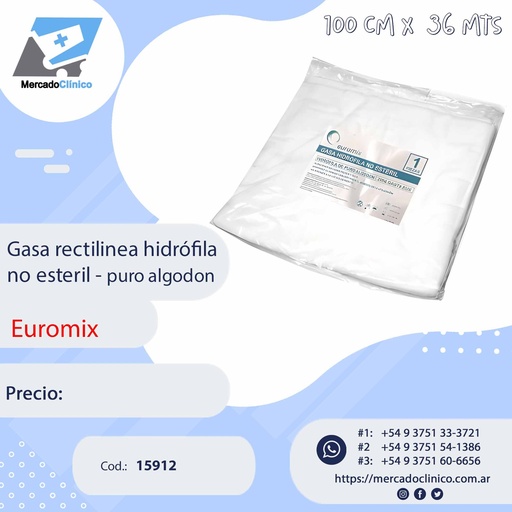 [15912] Gasa rectilinea hidrófila no esteril - EUROMIX