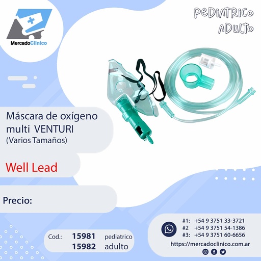 Máscara de oxígeno multi VENTURI adulto - WELL LEAD