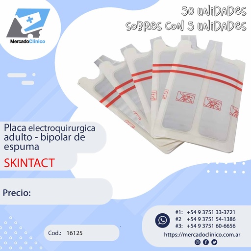 [16125] Placa electroquirurgica adulto - bipolar de espuma - SKINTACT