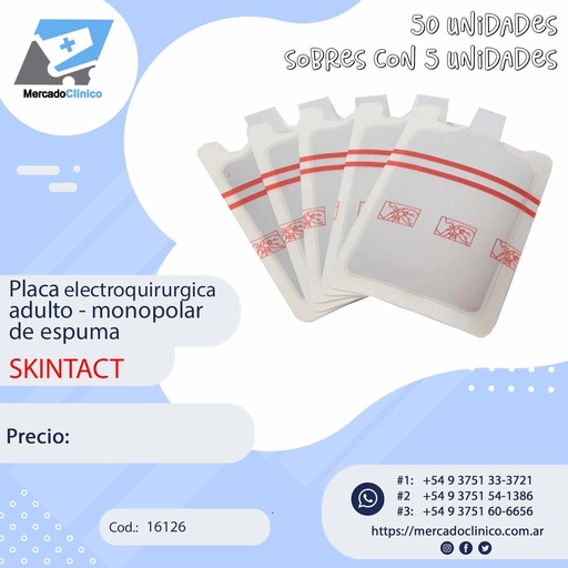 [16126] Placa electroquirurgica  adulto - monopolar  de espuma - SKINTACT