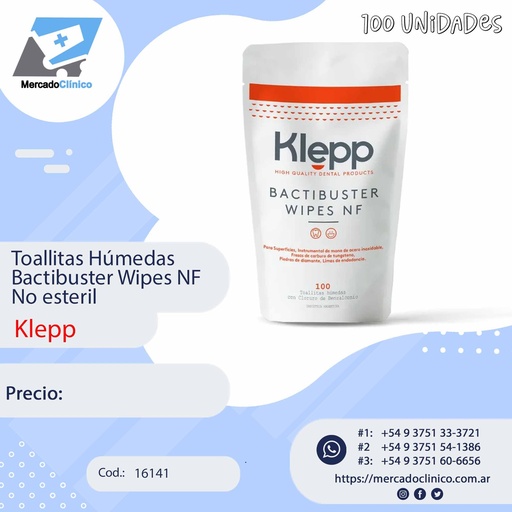 [16141] Toallitas Húmedas  Bactibuster Wipes NF No esteril - KLEPP