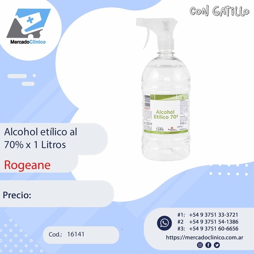 [16141] Alcohol etílico al  70% x 1 Litros - ROGEANE