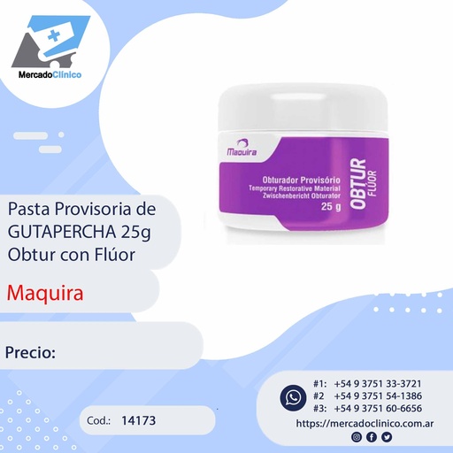 [14173] Pasta Provisoria de GUTAPERCHA 25g Obtur con Flúor - MAQUIRA