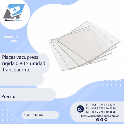 [16144] Placas vacupress rígida 0.80 x unidad Transparente