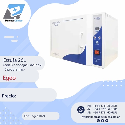 [egeo1079] Estufa 26L - Esterilización por Calor - Egeo