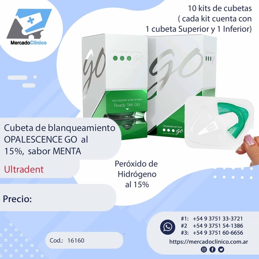 [16160] Cubetas de blanqueamiento OPALESCENCE GO  al 15%,  sabor MENTA - ULTRADENT