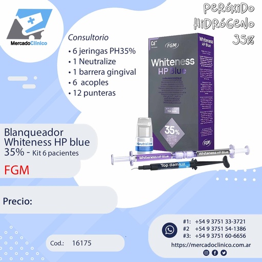 [16175] Blanqueador  Whiteness HP blue  35% - Kit 6 pacientes - FGM
