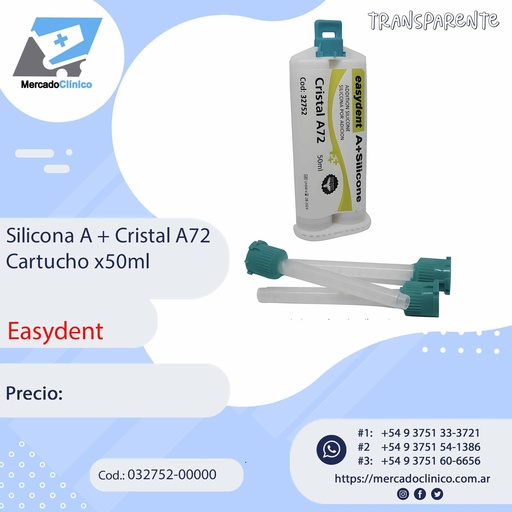 [32752] Silicona A + Cristal A72 Cartucho x50ml - Easydentristal A72 Cartucho x50ml