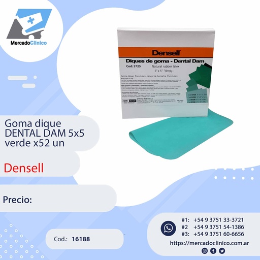 [16188] Goma dique  DENTAL DAM 5x5  verde x52 un - DENSELL