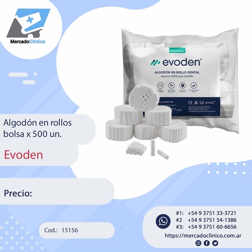 [15156] Algodón en rollo, bolsa x 500u. EVODEN