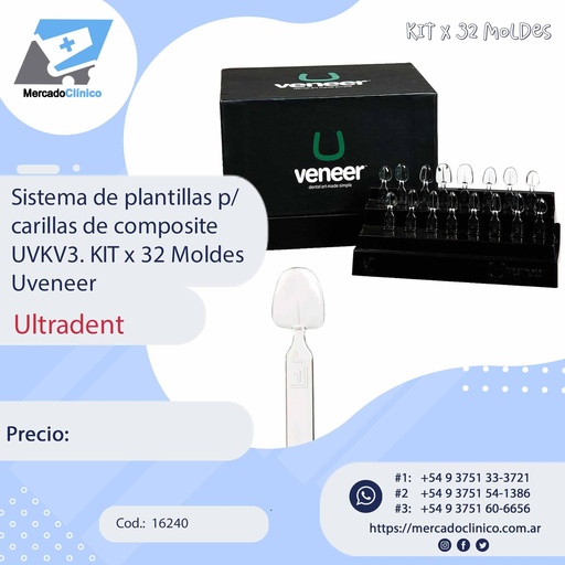 [16240] Sistema de plantillas p/ carillas de composite  UVKV3. KIT x 32 Moldes Uveneer - ULTRADENT