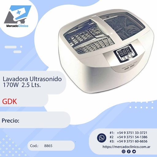 [8865] Lavadora Ultrasonido digital 170W  2.5 Lts. - GDK